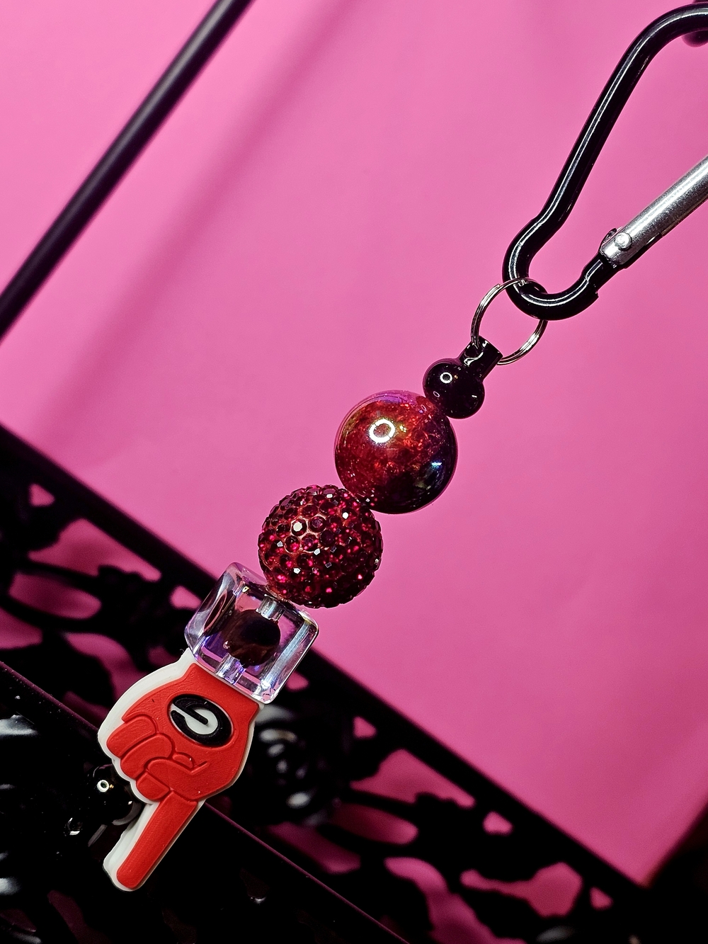 Georgia Bulldogs SPARKLY Red & Black Custom Beaded Keychain